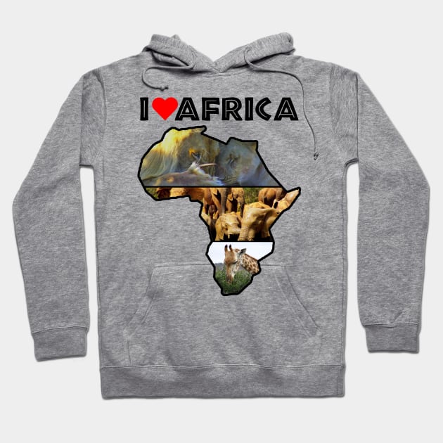 I Love Africa Wildlife Collage Map Hoodie by PathblazerStudios